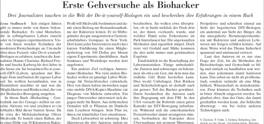 Article on “Erste Gehversuche als Biohacker”, NZZ