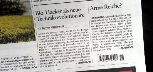 Article on Biohackers in “Schweiz am Sonntag”